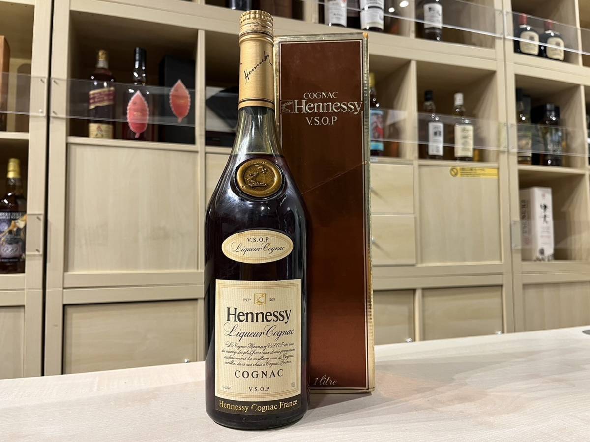 102940 HENNESSY ヘネシー VSOP スリムボトル グリーン コニャック ブランデー 1000ml 箱付_画像1