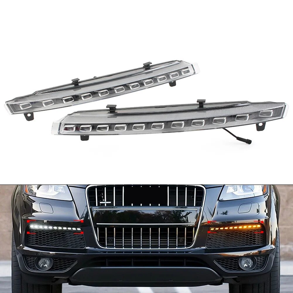 送料無料 Audi アウディQ7 2010-2015 ダイナミック LED DRL デイタイムランニングライト プラスチック