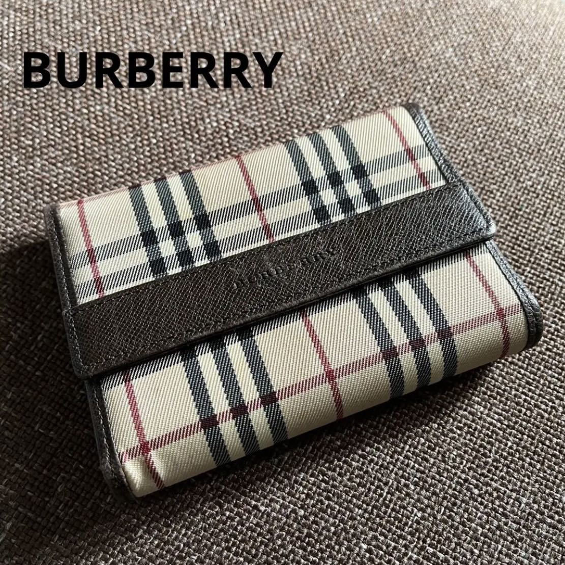 バーバリー BURBERRY ノバチェック 三つ折り財布 キャンバス レザー