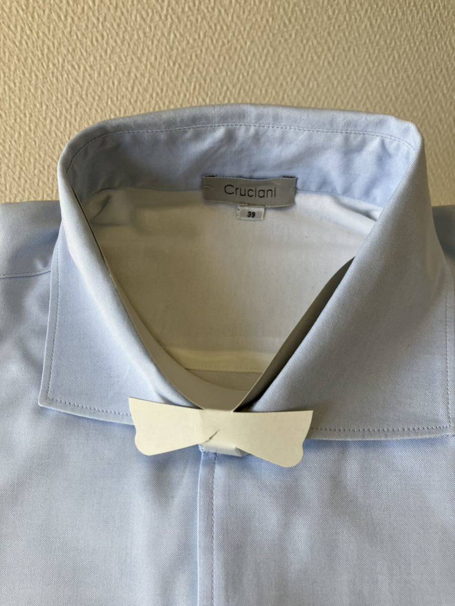 【新品同様】Cruciani クルチアーニ　ドレスシャツ　ライトブルー　サイズ39　希少　総裏地仕立て Made in Italy
