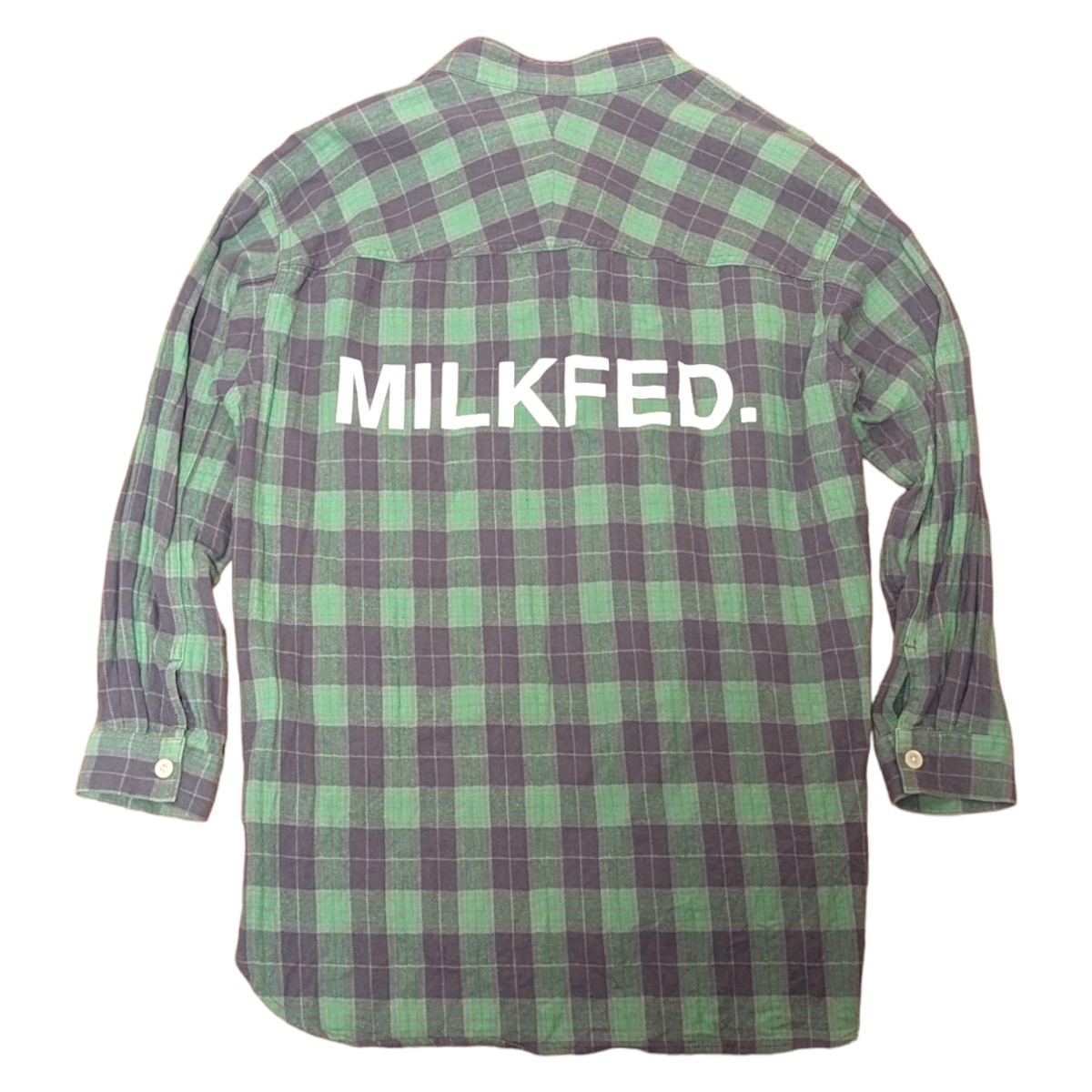 MILKFED ミルクフェド チェックシャツ バックプリント グリーン　レディースシャツ　長袖シャツ　長袖ブラウス