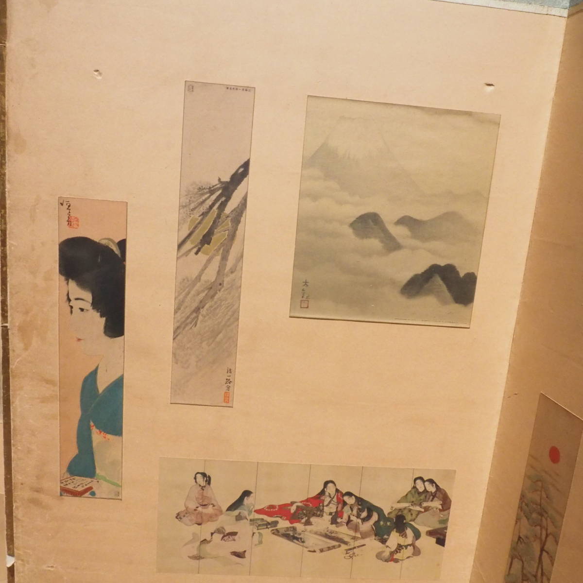 昭和ビンテージ 日本画屏風 美人画 屏風絵 風景画 1930〜1950年代 OTK510_画像8