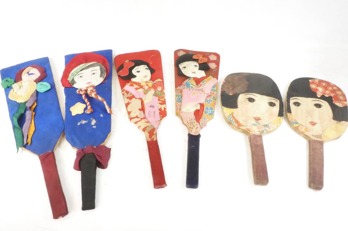 昭和初期ビンテージ 玩具セット 当時の箱付き 羽子板、紙人形、卓球ラケット、大衆人形、いづめこ人形等 OTK510_画像2