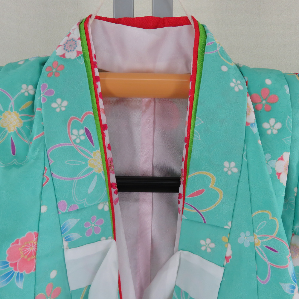  ребенок кимоно детский женщина . три . нижняя рубашка комплект воротник имеется накладывающийся воротник имеется . свет изумруд зеленый цветок документ sama полиэстер "Семь, пять, три" длина 70cm