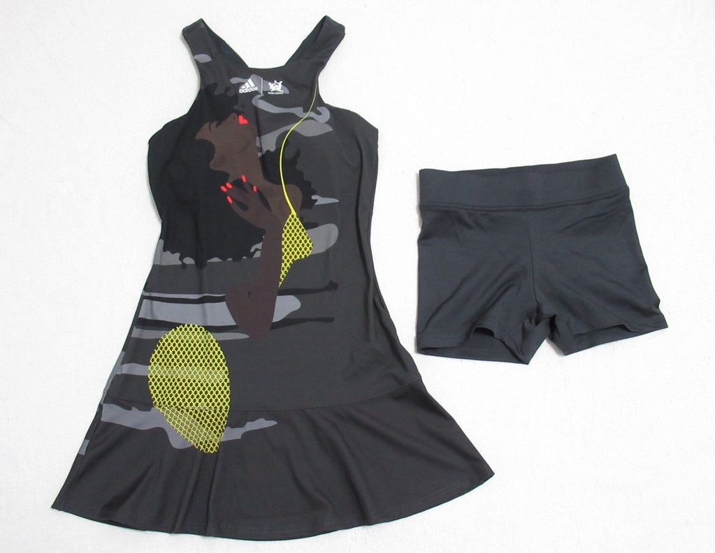 adidas テニス ワンピース タイツ セット グレー ブラック L アディダス テベ・マググ コラボ ニューヨーク Y-ドレス HG3159_画像1