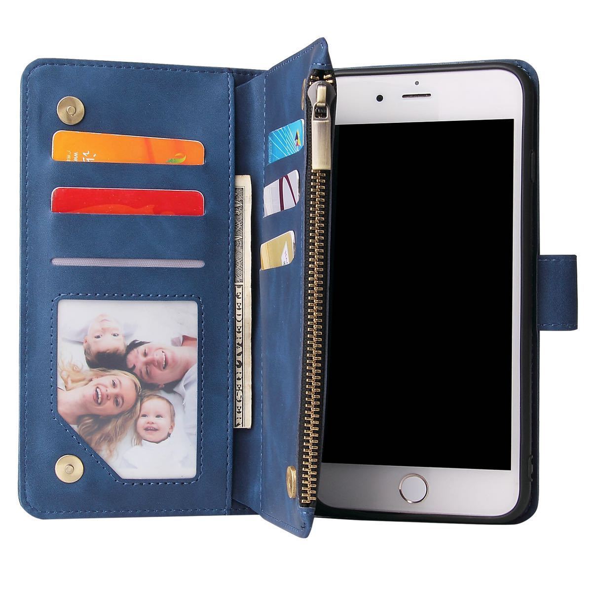 iPhone SE2 ケース iphone SE3 カバー iphone7 レザーケース iphone8 ケース アイフォン7/8 ケース 手帳型 カード収納 お財布付き ブルーの画像7