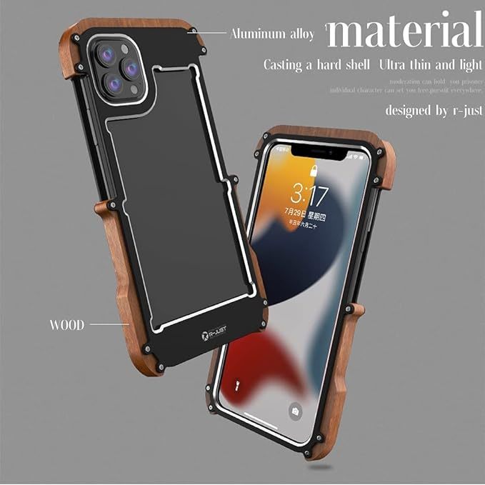 iPhone 15Plus ケース 木製ケース アルミバンパー メタルプレート+木製フレーム ケースアイフォン15プラス カバーアルミ合金カバー_画像3