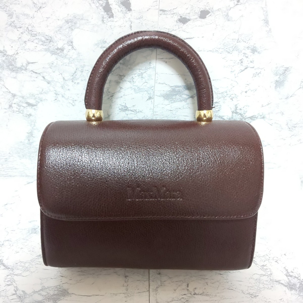 【美品】Max Mara マックスマーラ 2wayミニショルダーバッグ ハンドバッグ グレインレザー ダークブラウン 焦茶 レディース