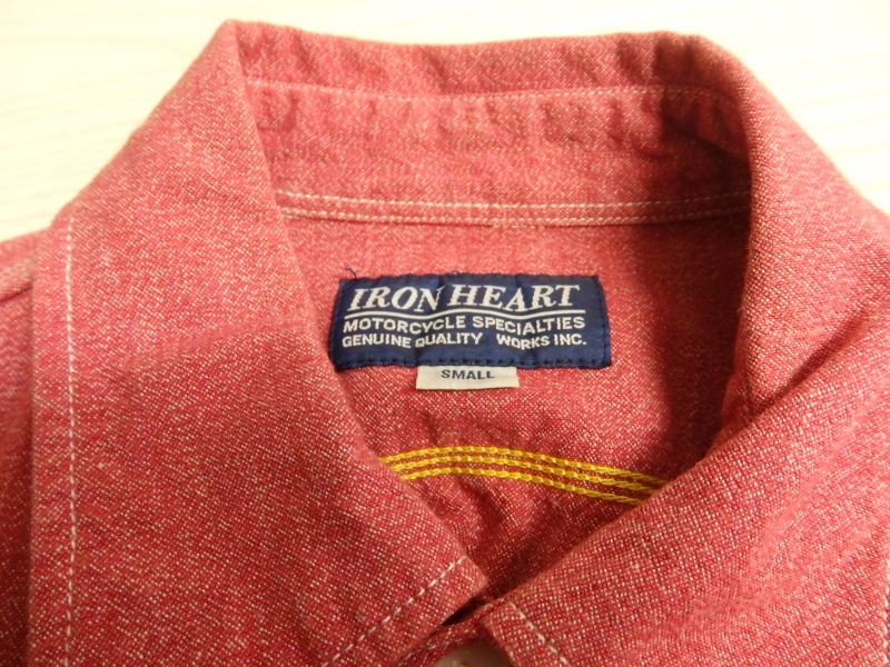 IRON HEART アイアンハート シャンブレー ワークシャツ サイズS 長袖 トップス 赤 レッド メンズ 日本製_画像3