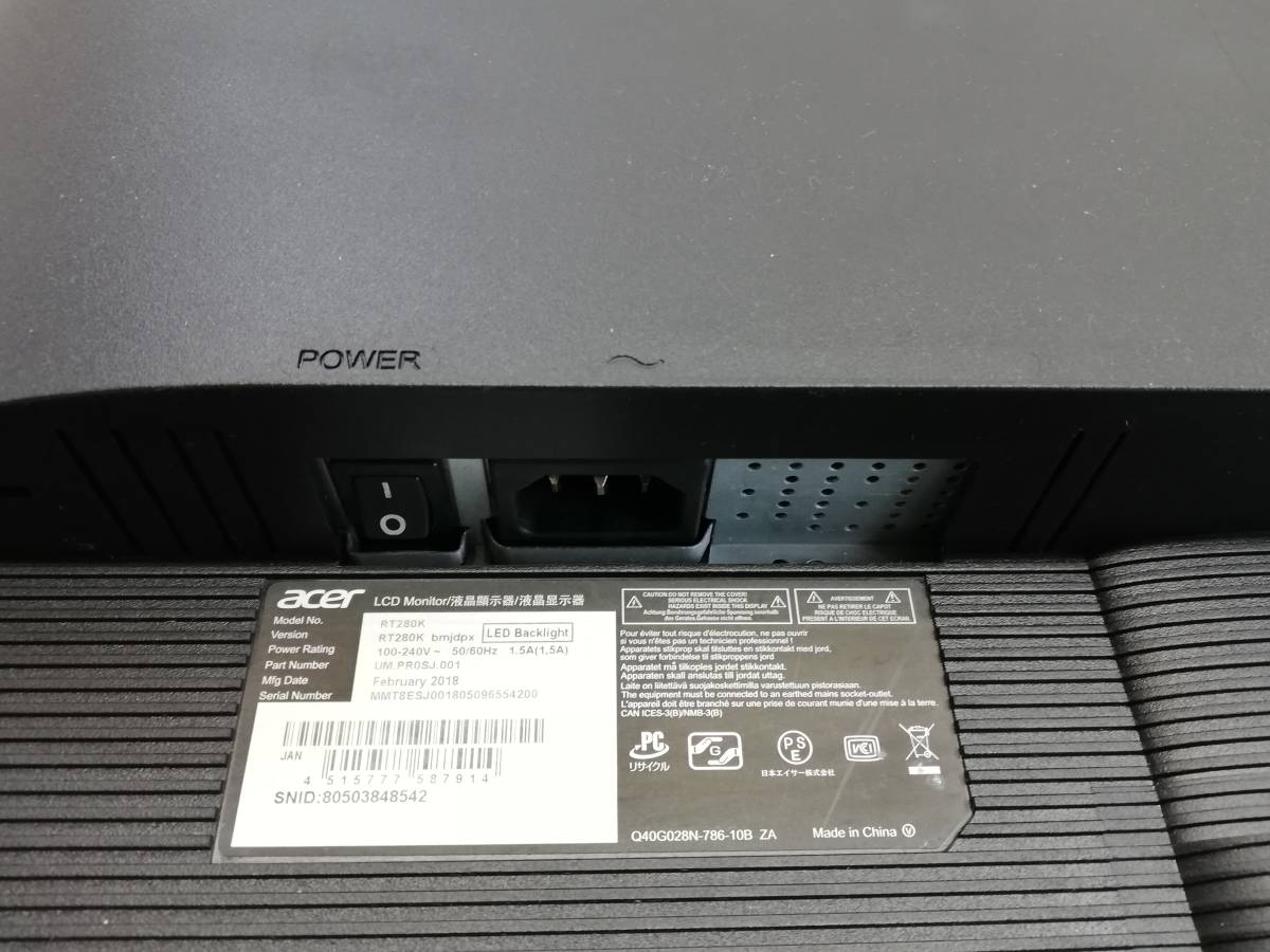 Acer 4K モニター ディスプレイ RT280Kbmjdpx 28インチ 3840x2160/TN