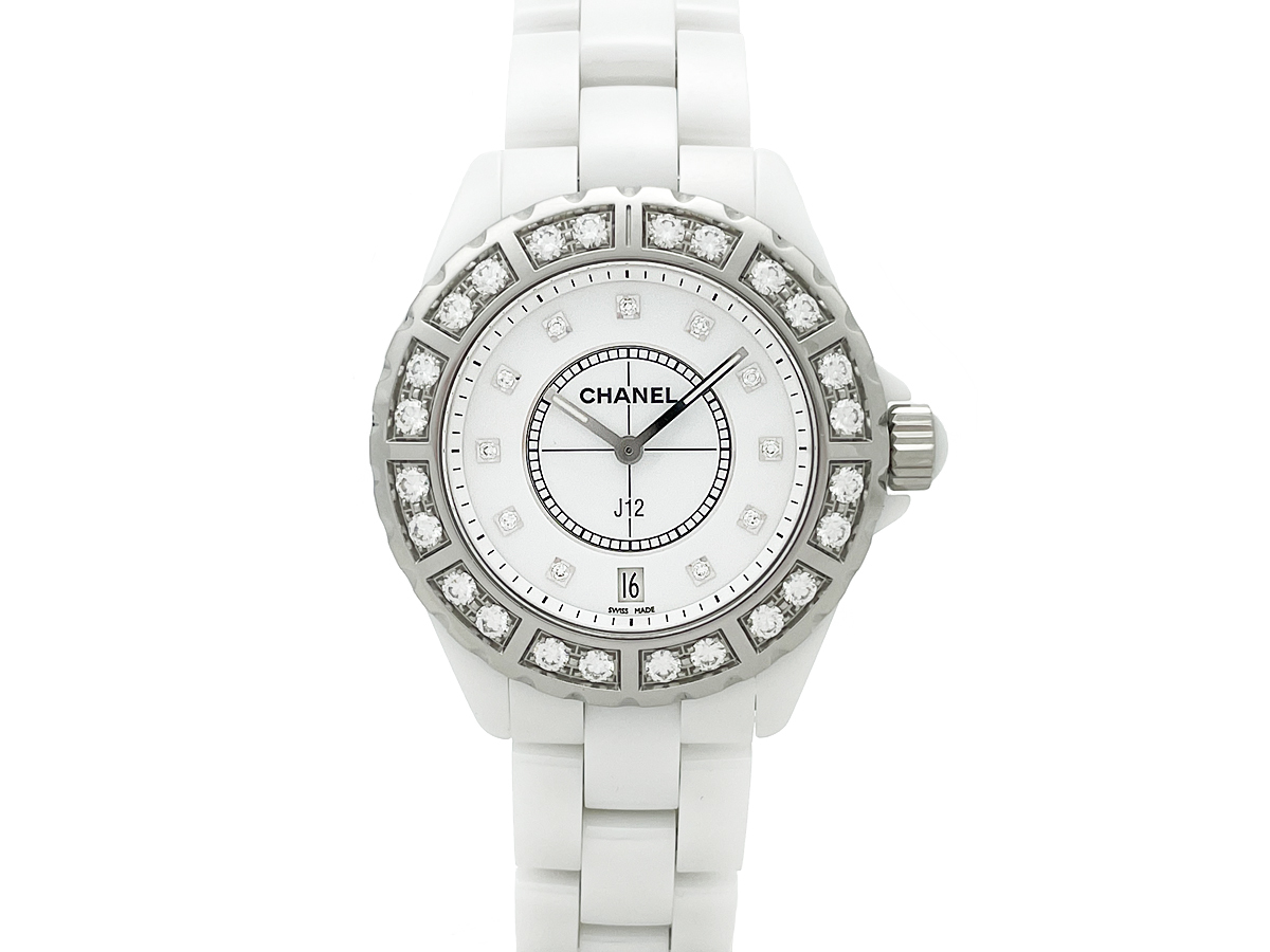  Chanel CHANEL J12 bezel Large diamond H2430 11P diamond 38mm white ceramic /SS wristwatch quarts white face battery replaced 