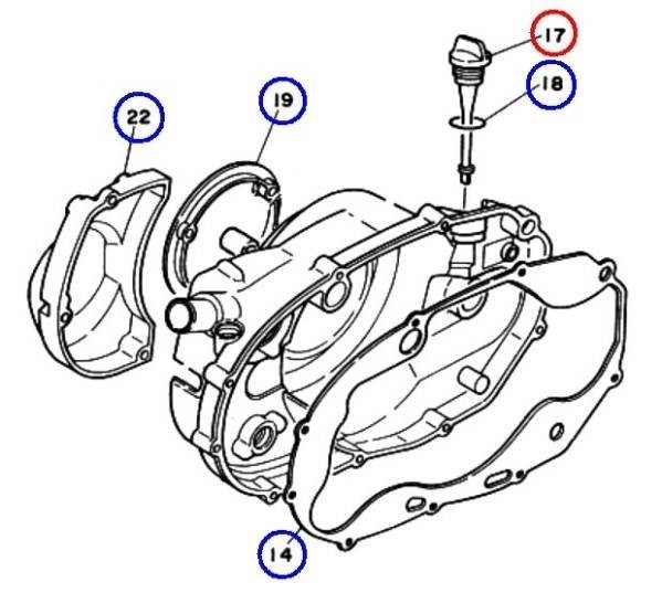 ●4L0-15362-00 プラグ，オイルレベル ☆2/ ヤマハ純正新品 RZ250/RZ350 4L3/4U0 オイル レベル ゲージ_本商品：赤丸⑰、関連商品：青丸