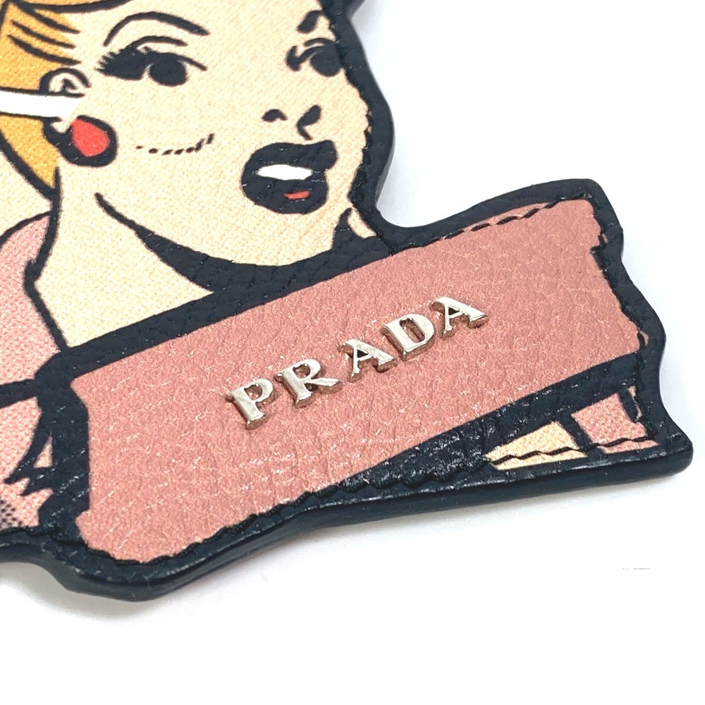 PRADA プラダ アメコミ バッグチャーム キーホルダー レザー ピンク レディース【中古】_画像3