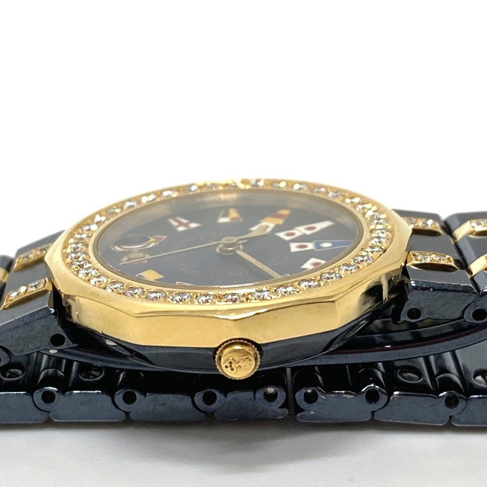 CORUM Corum 446086 gun blue Admiral z cup diamond bezel quarts wristwatch SS/YG navy × Gold lady's [ used ]