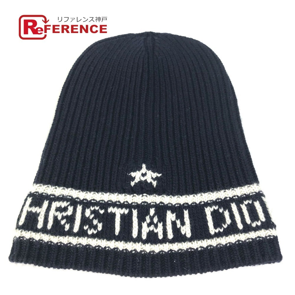 美品 Christian Dior クリスチャンディオール 31NOE714IXGH ロゴ 帽子 ニット帽 ネイビー レディース【中古】