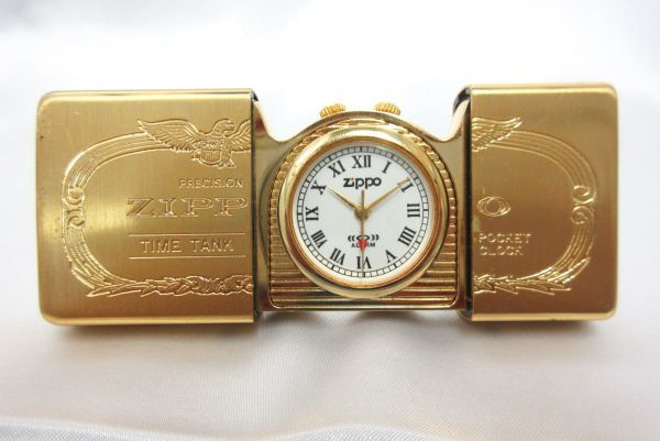 ★置き型時計★【ZIPPO CLOCK】 Zippo TIME TANK POCKET CLOCK アラーム付 箱付 ★電池交換済★稼働品★中古品_画像2