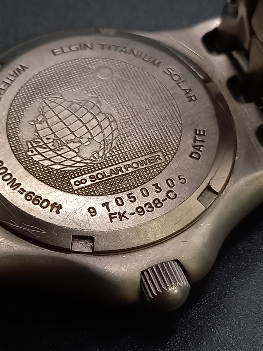 ★Elgin/エルジン　チタニウム　ソーラー ドライブ メンズ腕時計　FK-938　不動品　0915A　_画像7