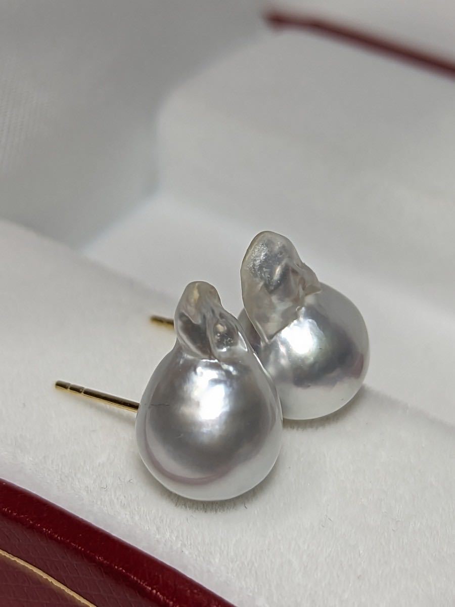 AB195 K18 natural White Butterfly pearl ba lock pearl earrings 2WAY