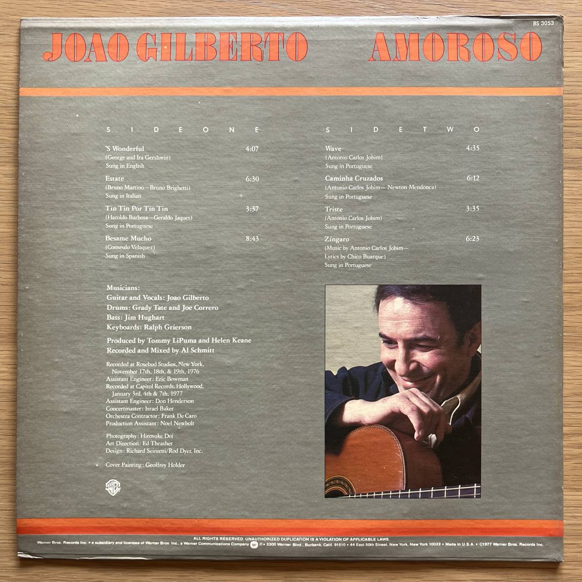 JOAO GILBERTO Amoroso US ORIG LP 1977 WARNER BS 3053の画像2