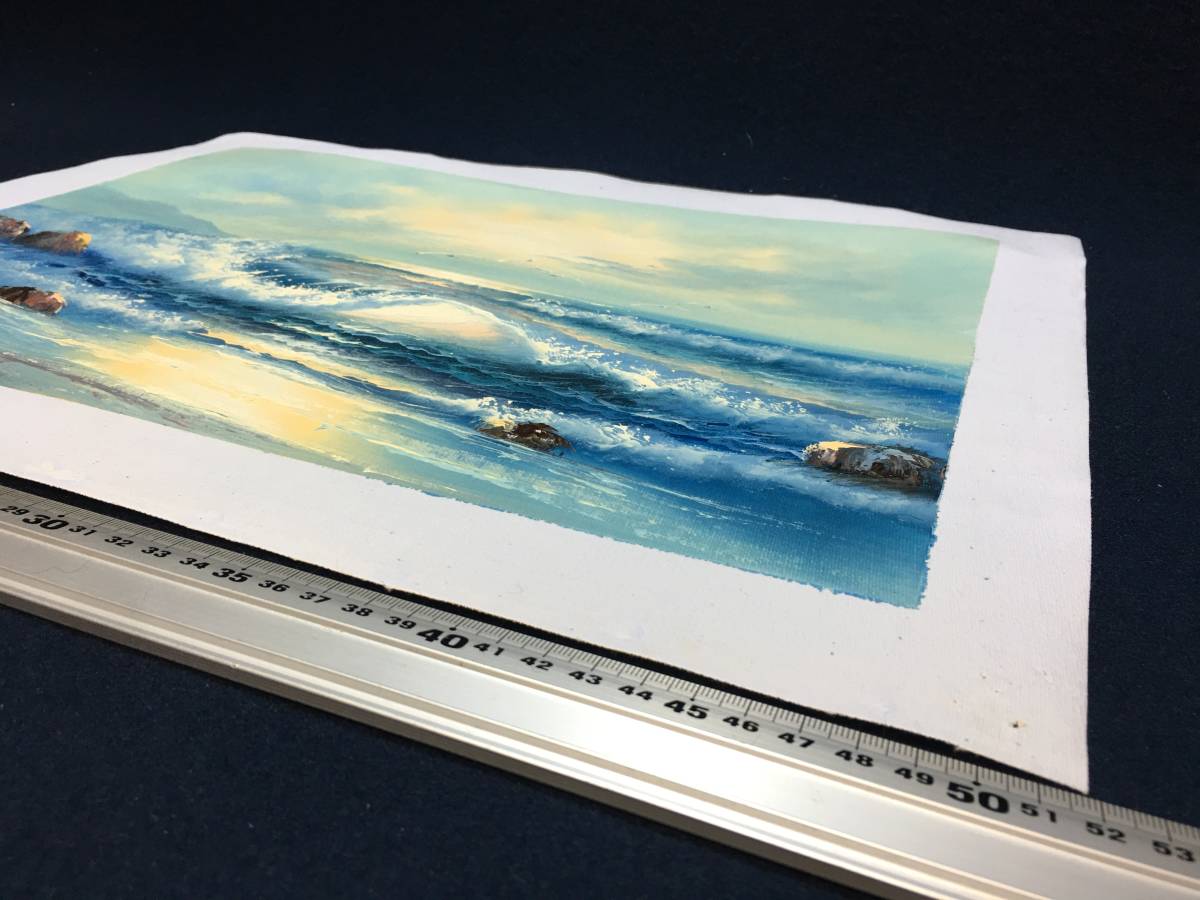 サイン無し 油彩画 風景画 キャンバス画 単品 海の絵 海鳥 波海岸 風景 油絵 原画 古画 絵画 絵 画 単品 珍品 要額装 美品 飾り物 綺麗な絵_画像8