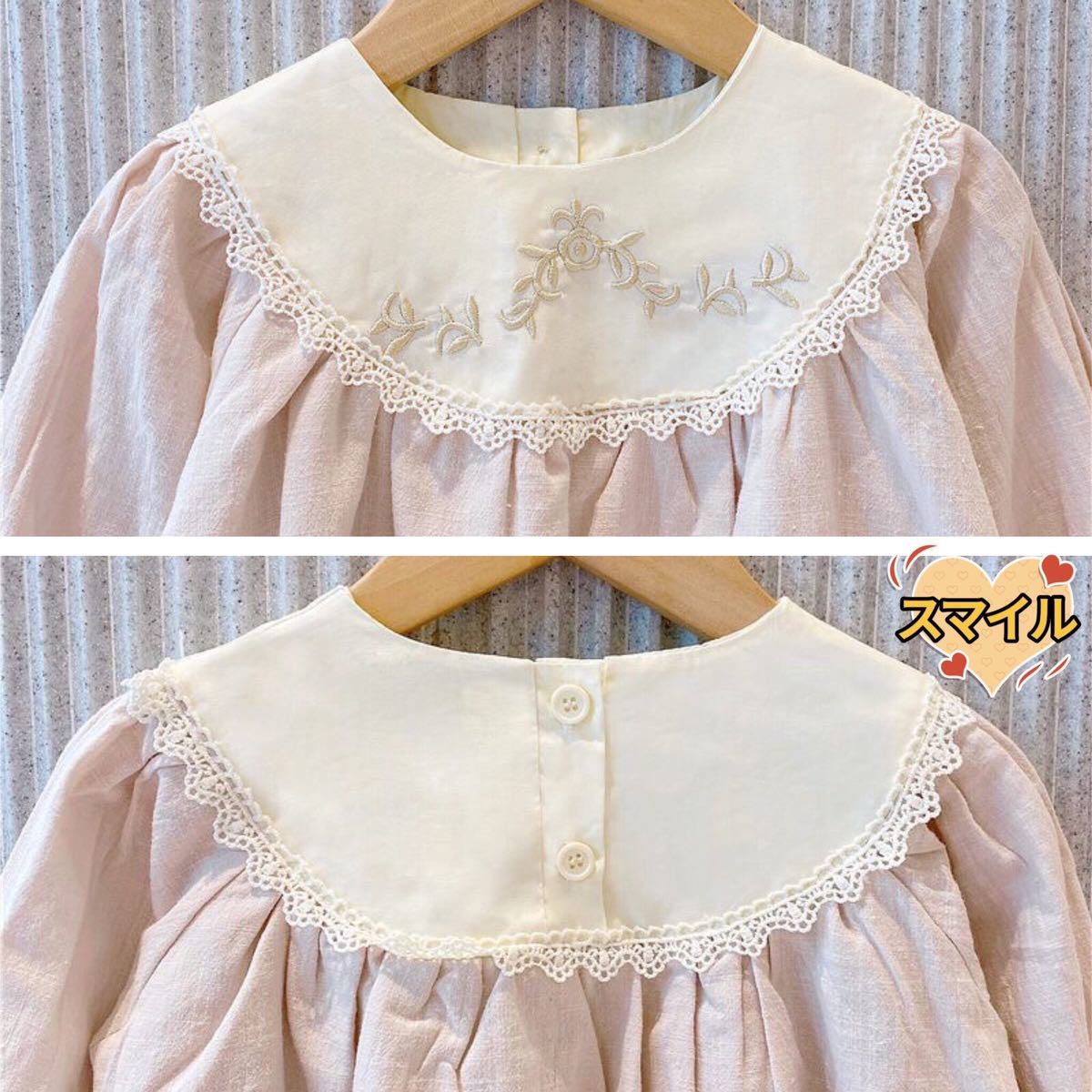  Kids One-piece floral print embroidery easy soft long sleeve girl spring autumn clothes beige 90