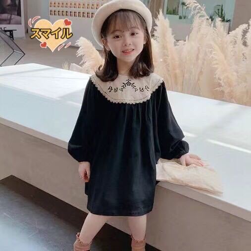  Kids One-piece floral print embroidery easy soft long sleeve girl spring autumn clothes beige 90