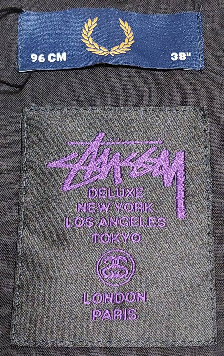 超爆レア希少！新品タグ付！STUSSY×FREDPERRY ステューシー×フレッドペリー/コラボWネーム３０周年限定チェック柄ブルゾン M 黒 入手困難_首元(裏地)の織りネーム