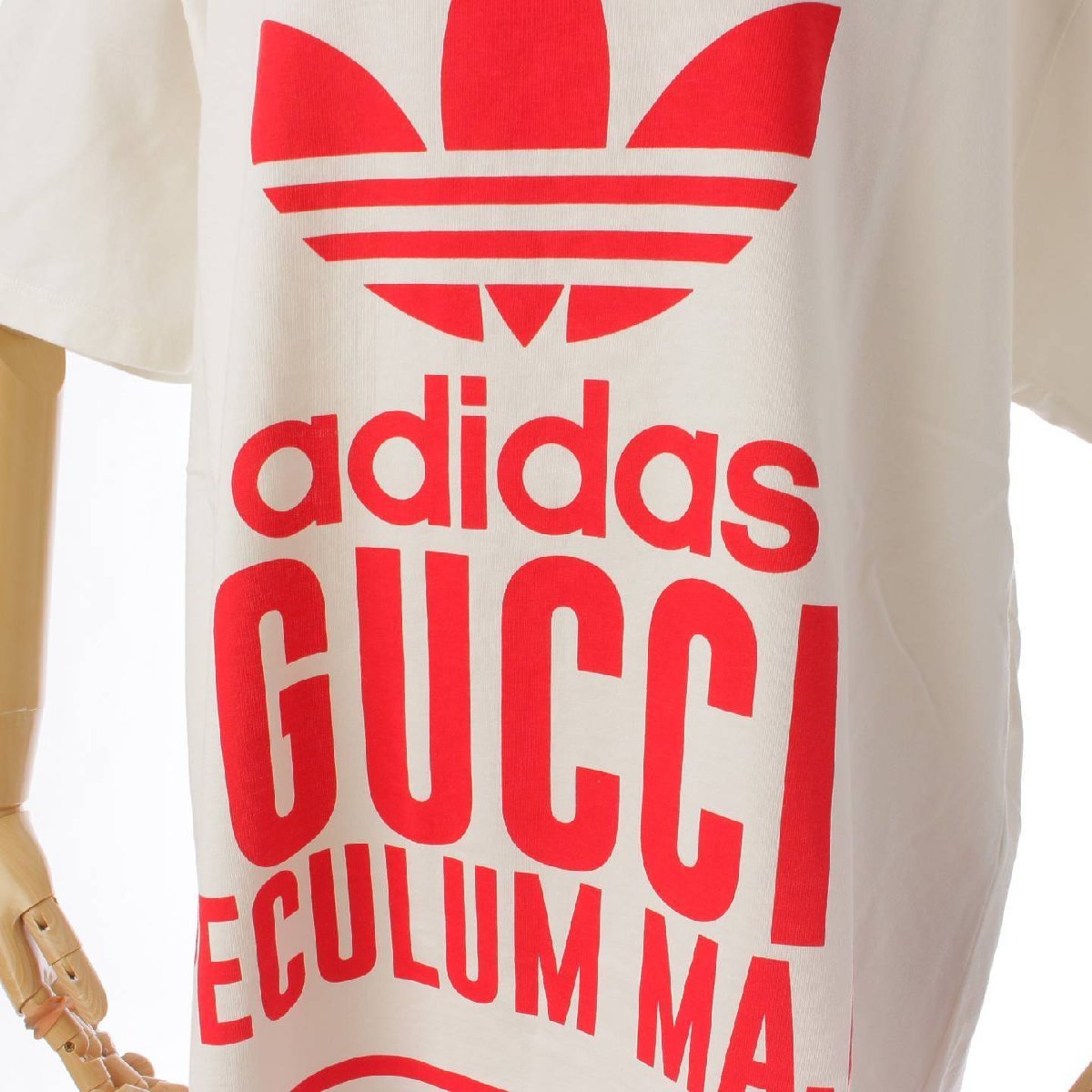 【グッチ】Gucci　アディダス コラボ ロゴ コットン Tシャツ トップス 717422 ホワイト×レッド L 【中古】【正規品保証】177683_画像6