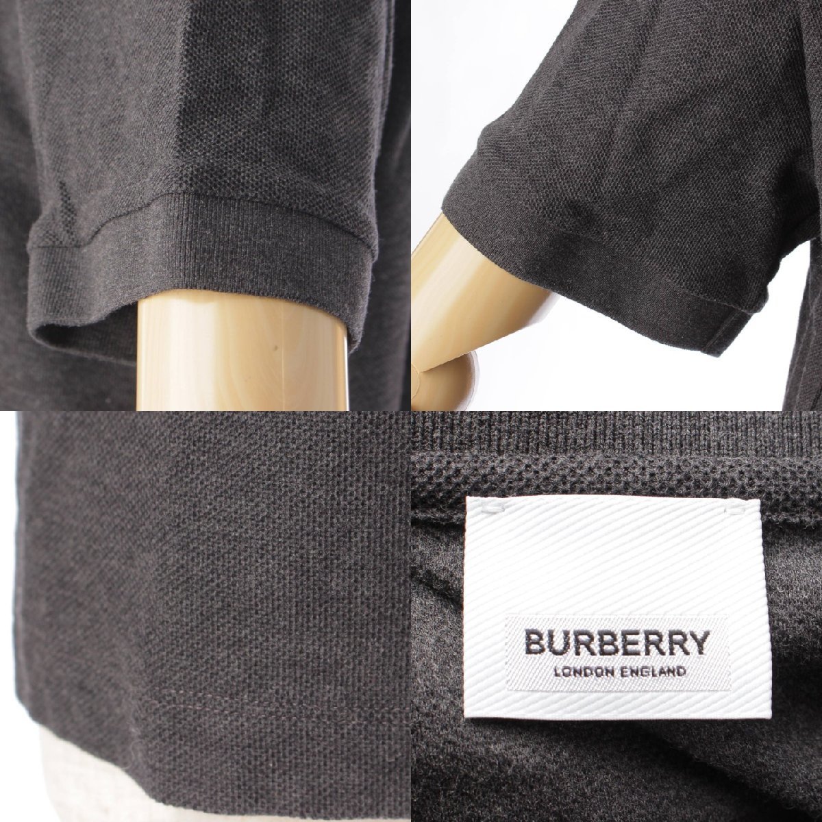 【バーバリー】Burberry　メンズ Bロゴ 半袖 コットン ポロシャツ トップス チャコールグレー L 【中古】【正規品保証】180968_画像8