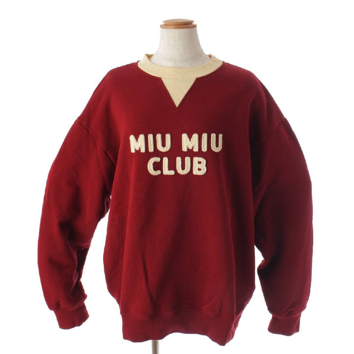 【ミュウミュウ】Miu Miu　22SS クラブ ロゴ コットン スウェット MJL906 レッド×アイボリー M 【中古】185082