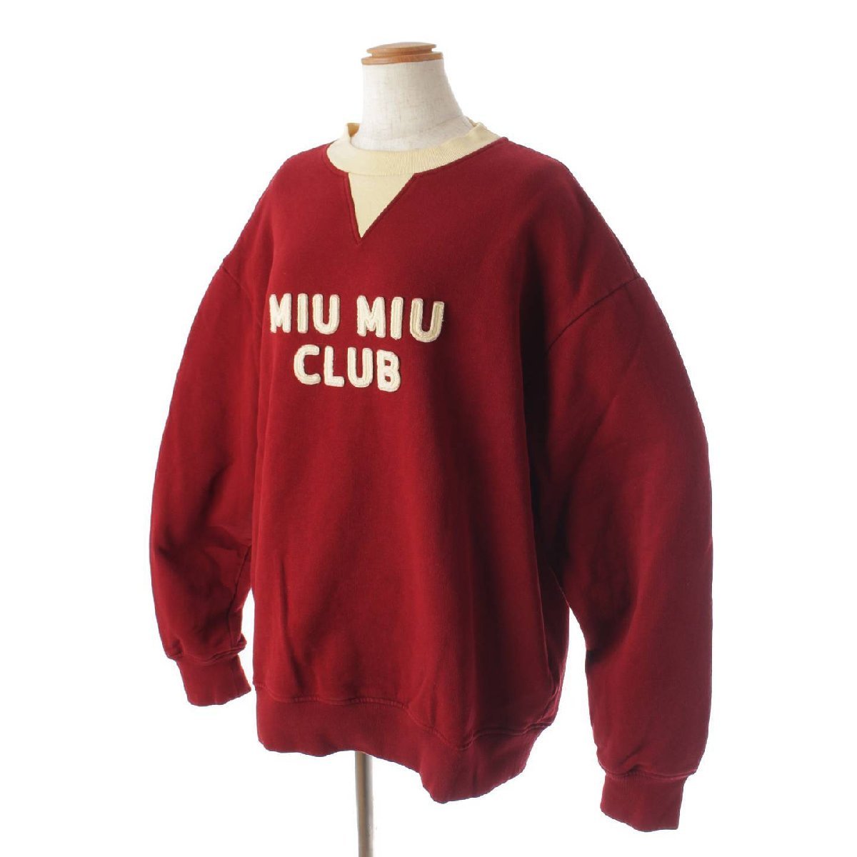 【ミュウミュウ】Miu Miu　22SS クラブ ロゴ コットン スウェット MJL906 レッド×アイボリー M 【中古】185082_画像2