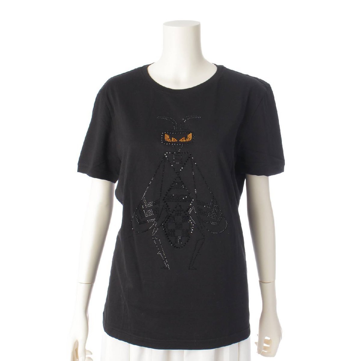 【フェンディ】Fendi　17年 ラインストーン 刺繍 クルーネック Tシャツ FY0894 ブラック S 【中古】187007