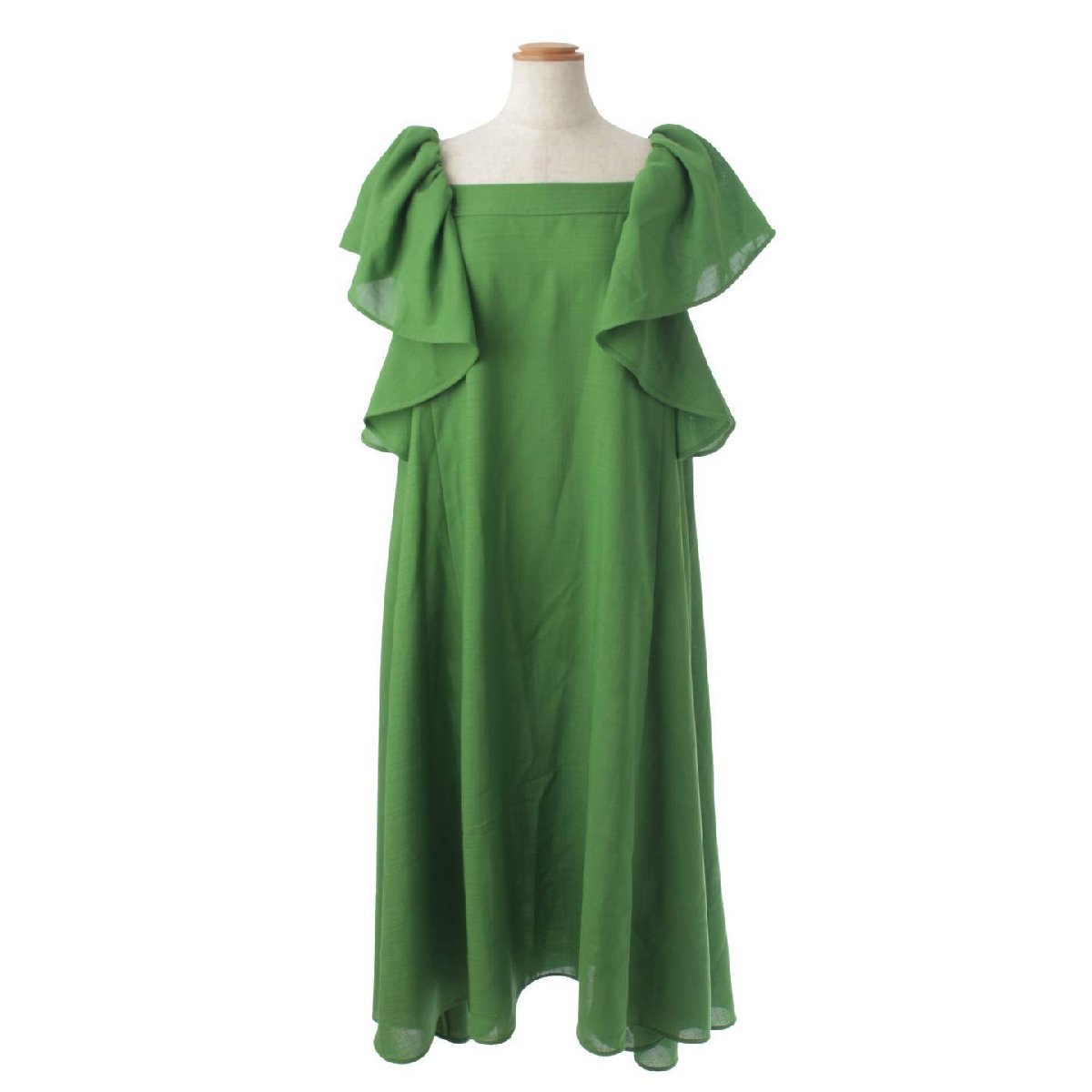 【アディアム】ADEAM　Vacation Dress ラッフルスリーブ ワンピース ドレス 43688 グリーン XS 【中古】184602
