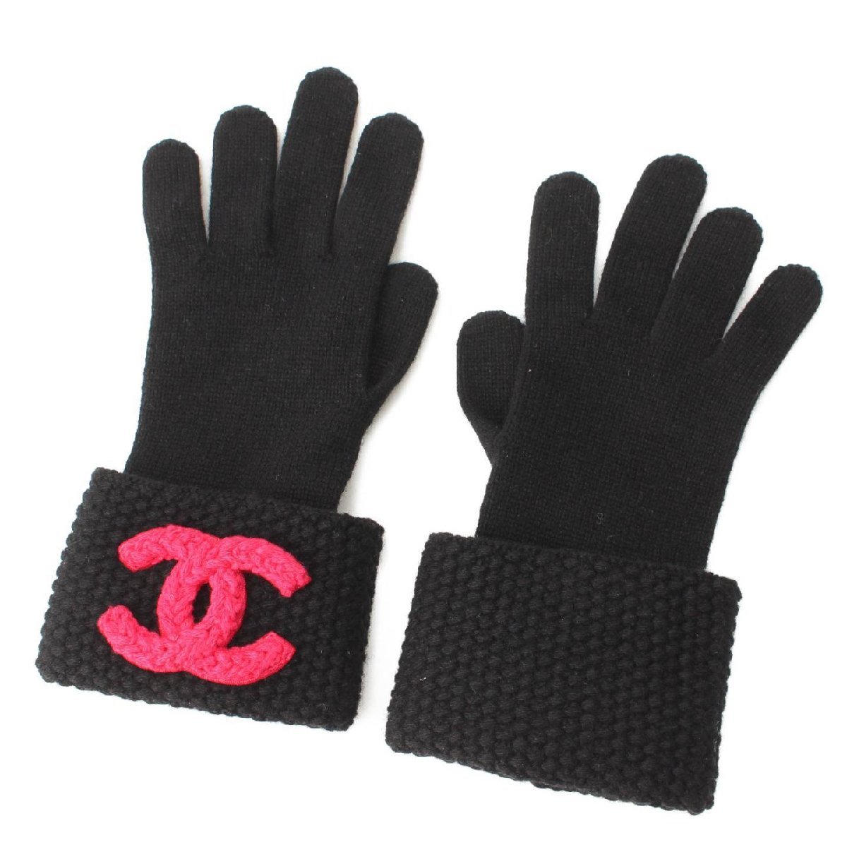 【シャネル】Chanel　23A カシミヤ ココマーク ニット グローブ 手袋 AA9258 ブラック 【中古】187589
