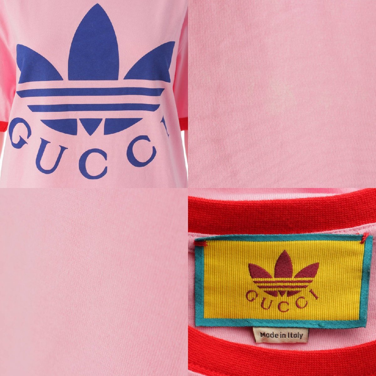 [ Gucci ]Gucci Adidas collaboration 22SS LOGO PRINTED TEE Logo cotton T-shirt 702612 pink S [ used ]190358