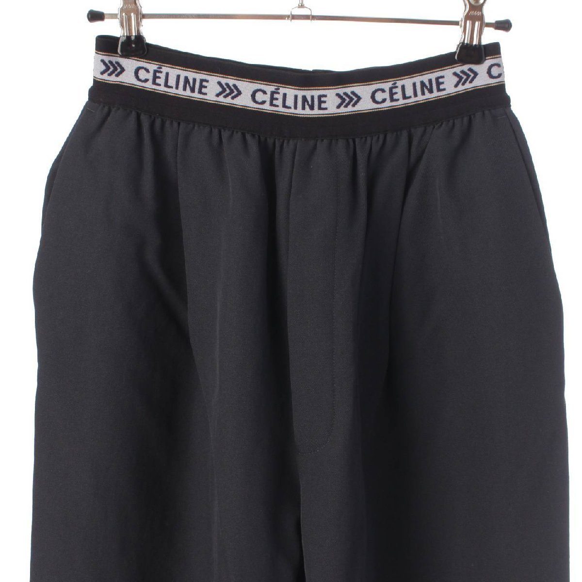 【セリーヌ】Celine　フィービー期 ウエストロゴ入りゴム ワイドパンツ 2 1V33/261C ブラック 36 【中古】190628_画像3