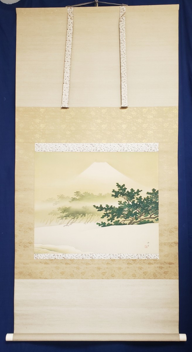 田子の浦】佐々木尚文 969 富士山景 共箱 掛け軸 真作-