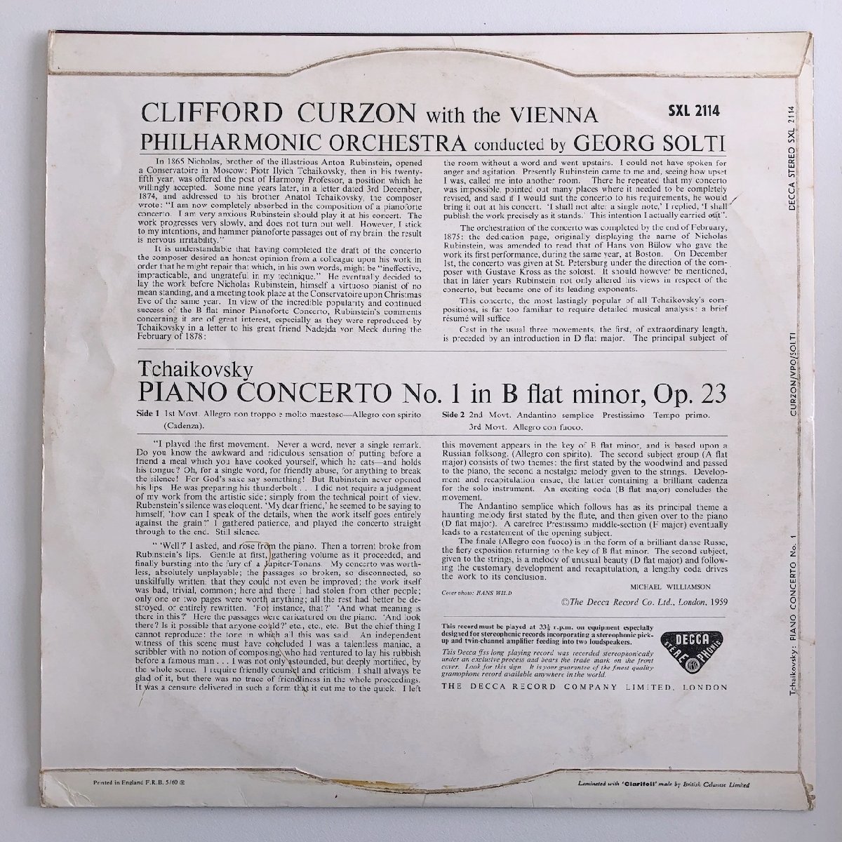 LP/ カーゾン、ショルティ、ウィーンフィル / チャイコフスキー：ピアノ協奏曲第1番 / UK盤 UKオリジナル ED1 SXL2114 31013の画像2