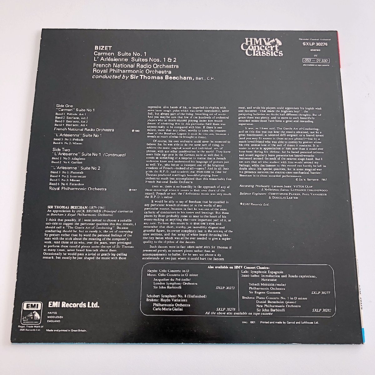 LP/ ビーチャム、フランス国立放送管 / ビゼー：「カルメン」組曲第1番「アルルの女」組曲第1,2番 / UK盤 新ニッパー EMI SXLP30276 31018の画像2