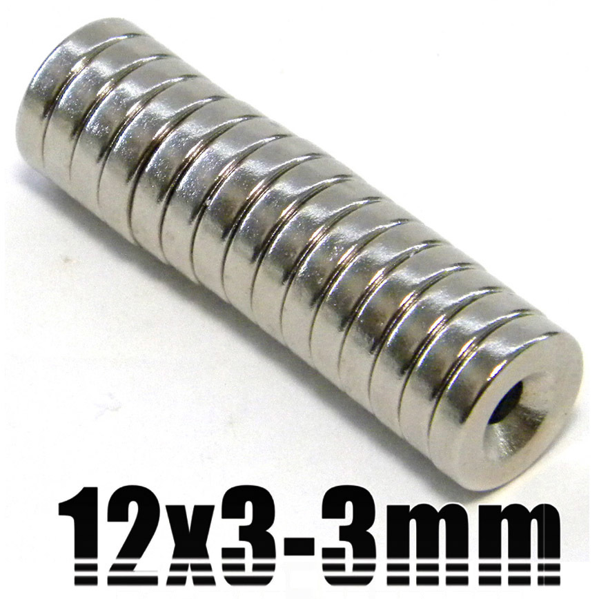 * hole Neo Jim magnet diameter 12mm x thickness 3mm( screw holes 3mm) neodymium N35 super powerful circle shape magnet [15 piece set ]