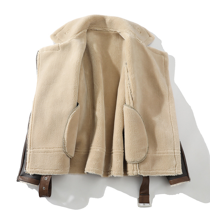 最高級 ムートンコート メンズ ブルゾン 天然革 毛皮ファーコート ライトジャケット配色 シープスキン ラムレザー M~5XL_画像3