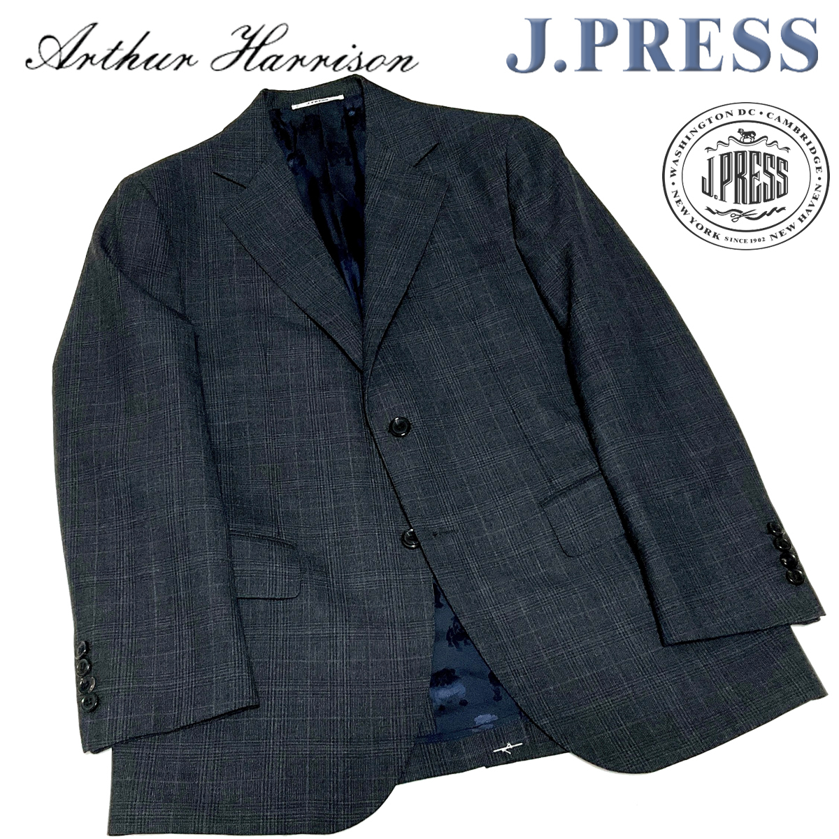 JP459AB5 新品 オンワード樫山 J.PRESS Jプレス アーサーハリソン生地 ウール100% 春夏秋 背抜き グレンチェックジャケット 訳あり