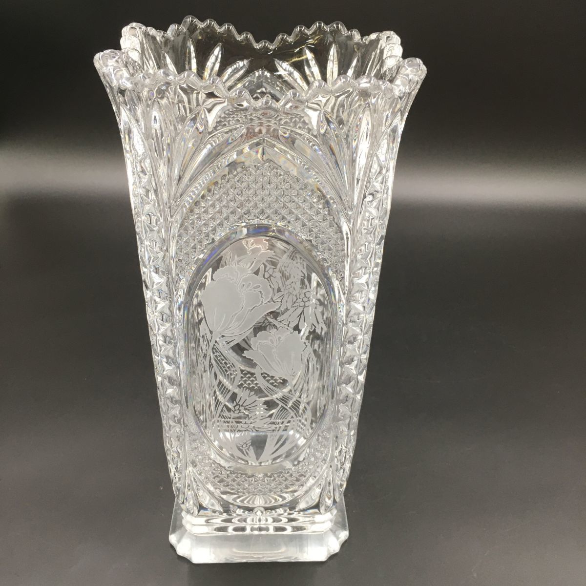 カメイクリスタル カットガラス 花瓶 フワラーベース 高さ 約30cm 【J309-122#80】の画像7