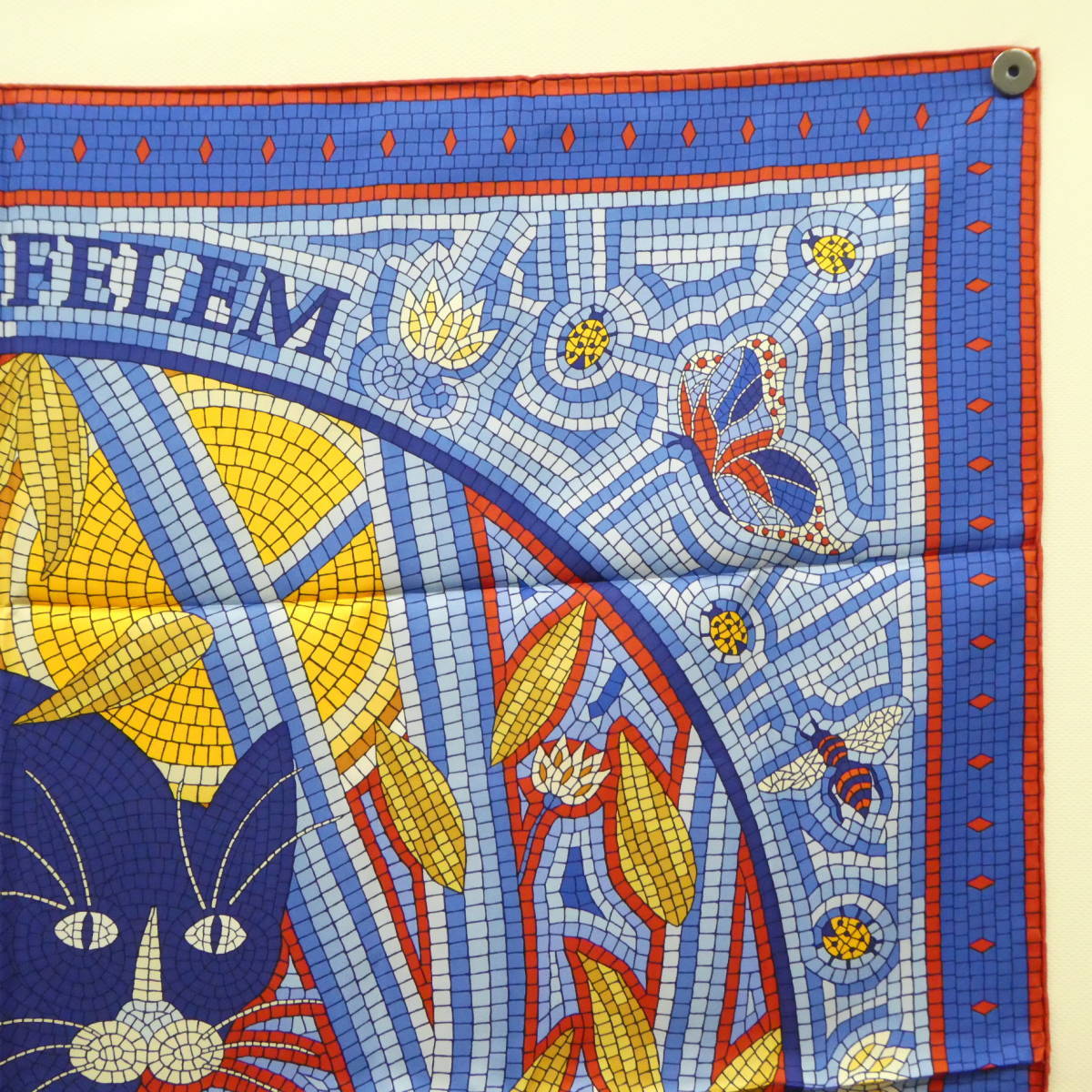 【送料無料】未使用 HERMES エルメス カレ90 シルクスカーフ 猫に注意 CAVE FELEM 青 大判ショール 22-4061_画像4