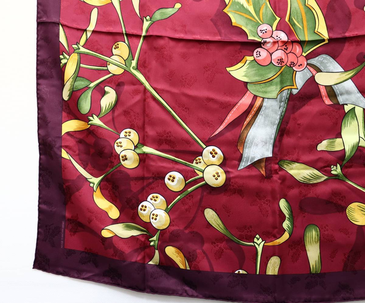 【送料無料】美品　HERMES　エルメス　カレ90　NEIGEDANTAN　去年の雪　ボルドー　刺繍　ジャガード　シルクスカーフ　21-2088_画像5