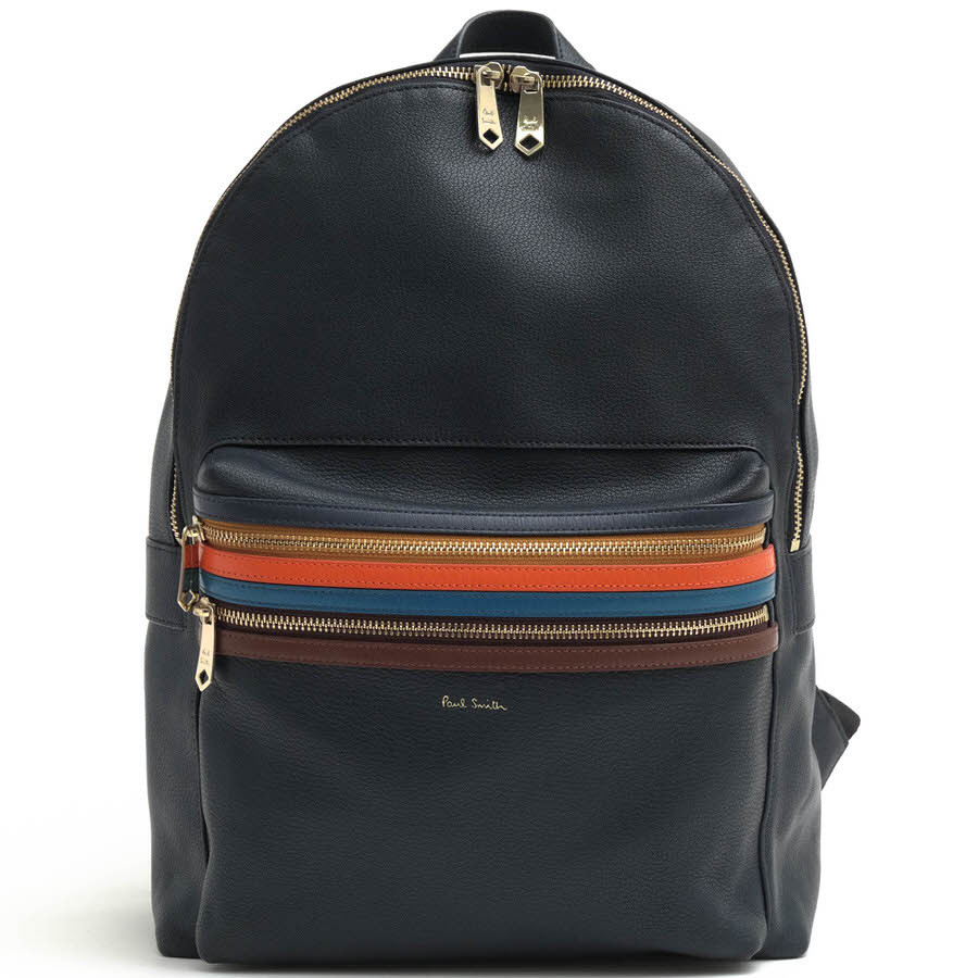 Paul Smith ポールスミス リュック 873281 N484 シグネチャージップストライプ バックパック 牛革 ウェビングテープ シボ革 シュリンクレ_画像1