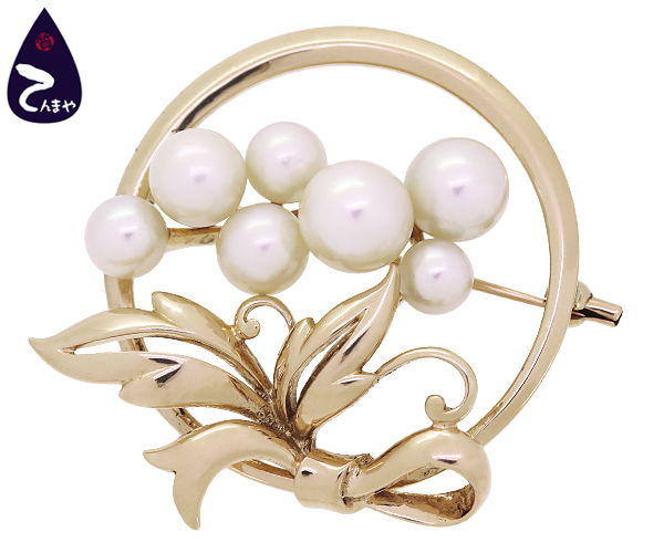 全ての K14YG 【質Shop天満屋】MIKIMOTO(ミキモト) パール 約10.6g 総重量 全長約36mm 直径約5.0mm~7.5mm アコヤ真珠7個 ブローチ 真珠