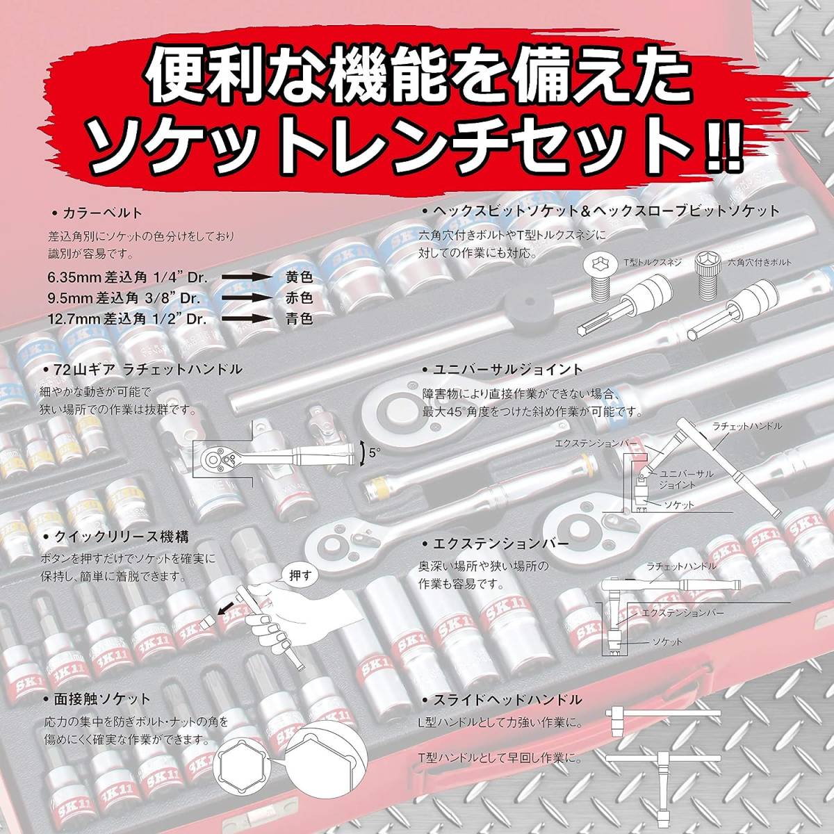  SK11 フルソケット差込角:6.3mm 9.5mm 12.7mm 65点 1セットレンチセット TS-2465M _画像3