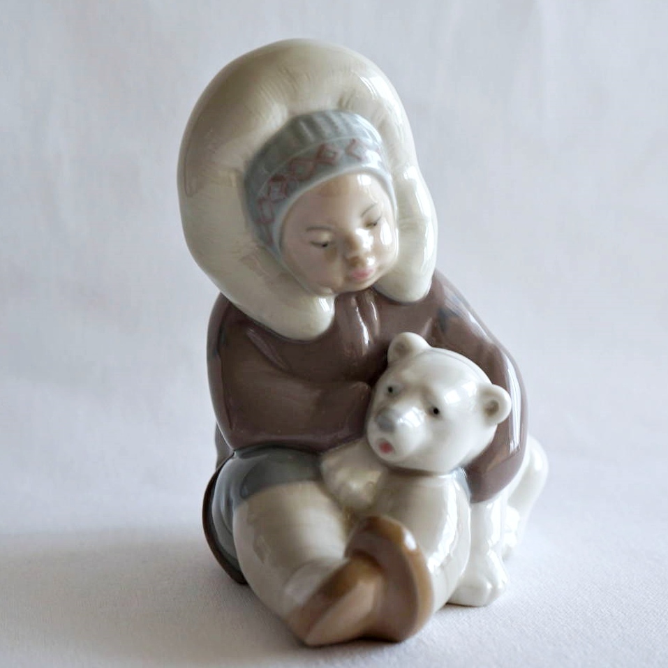 L16】即決 リヤドロ LLADRO エスキモー 子供 白熊 ポーラペア フィギュ