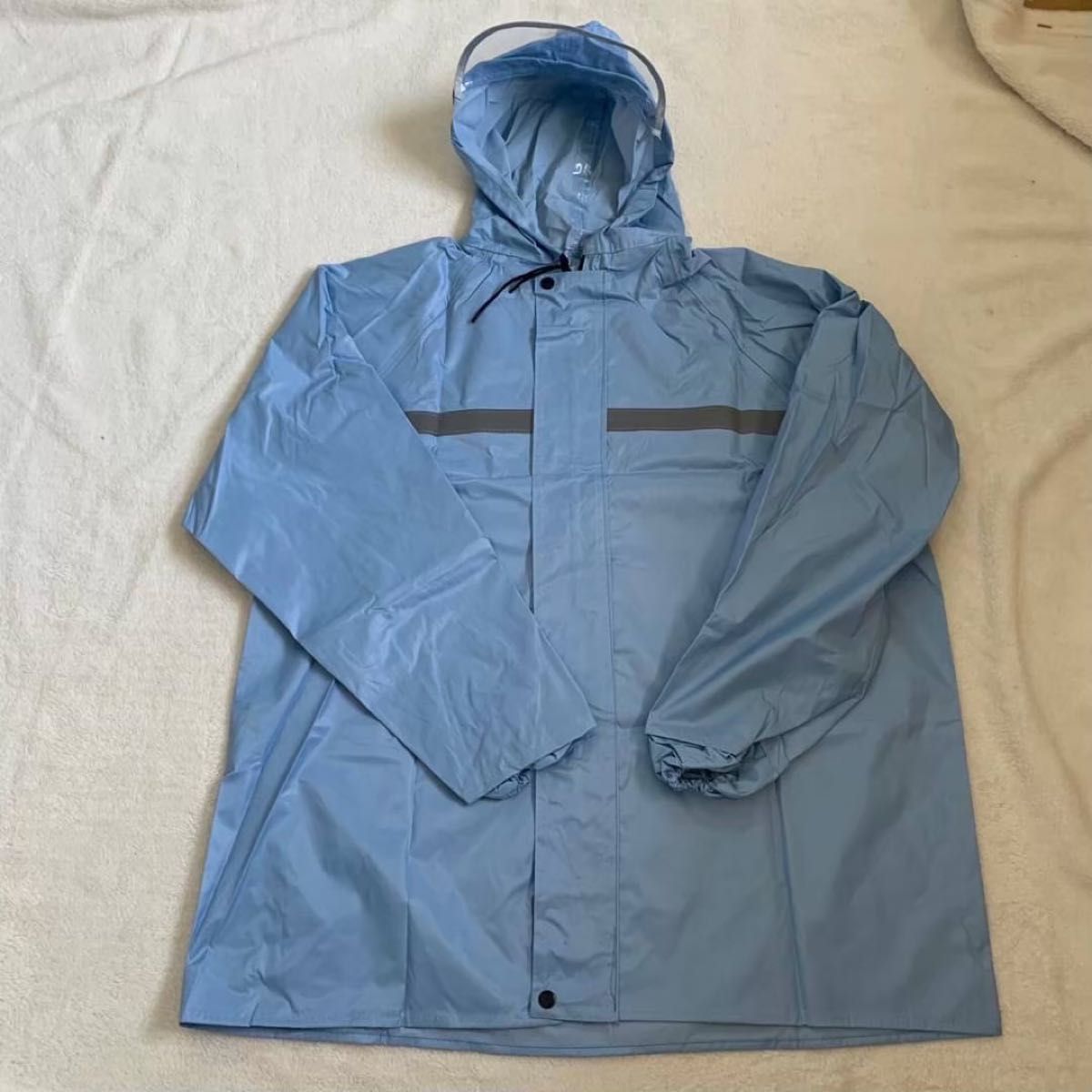 XL ブルー レインコート ジャケット 男女兼用 雨具 撥水 カッパ 強風 梅雨 上着 反射板 ツバ付き 通勤 通学 作業服